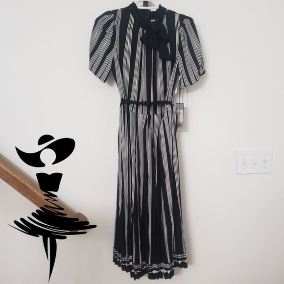[NEW] Karl Lagerfeld Paris Striped Chiffon Dress/Bow Neck/Black Dress (Size 4) - Picture 10 of 11